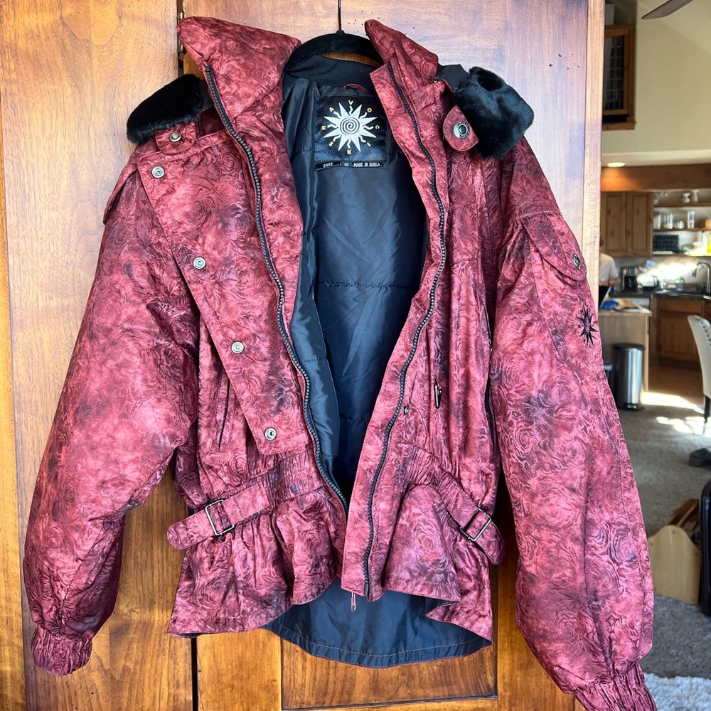 Burgundy Patterned Jacket With Black Accents - image 1